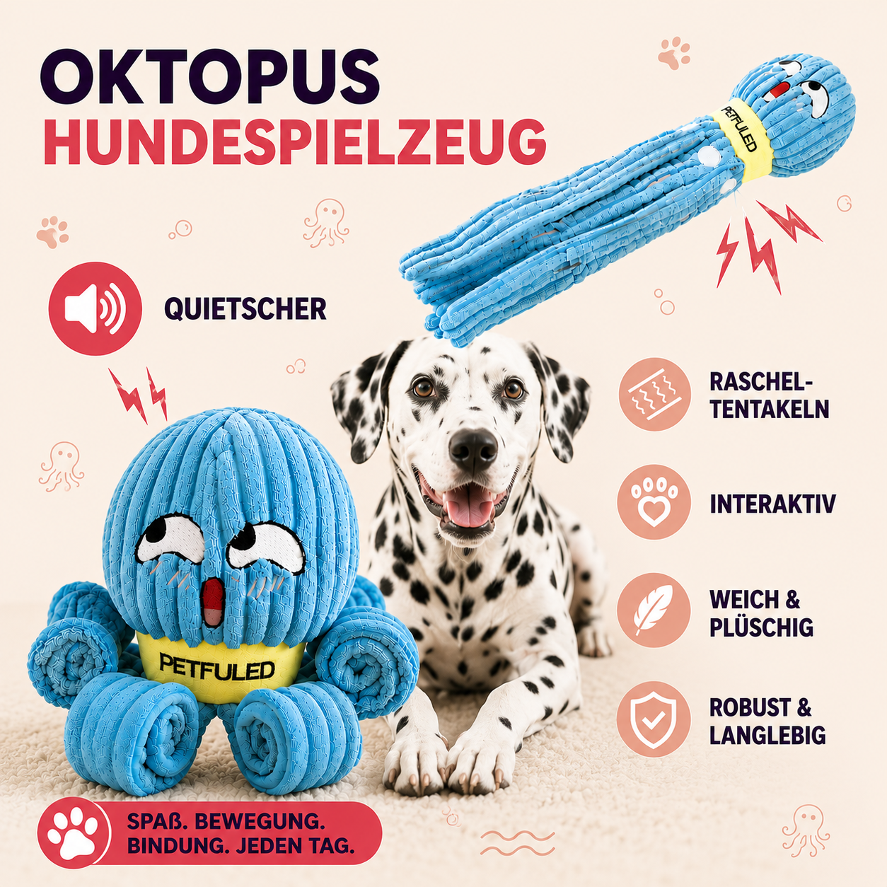 Hundespielzeug Oktopus – Spielspaß und langsameres Fressen in einem