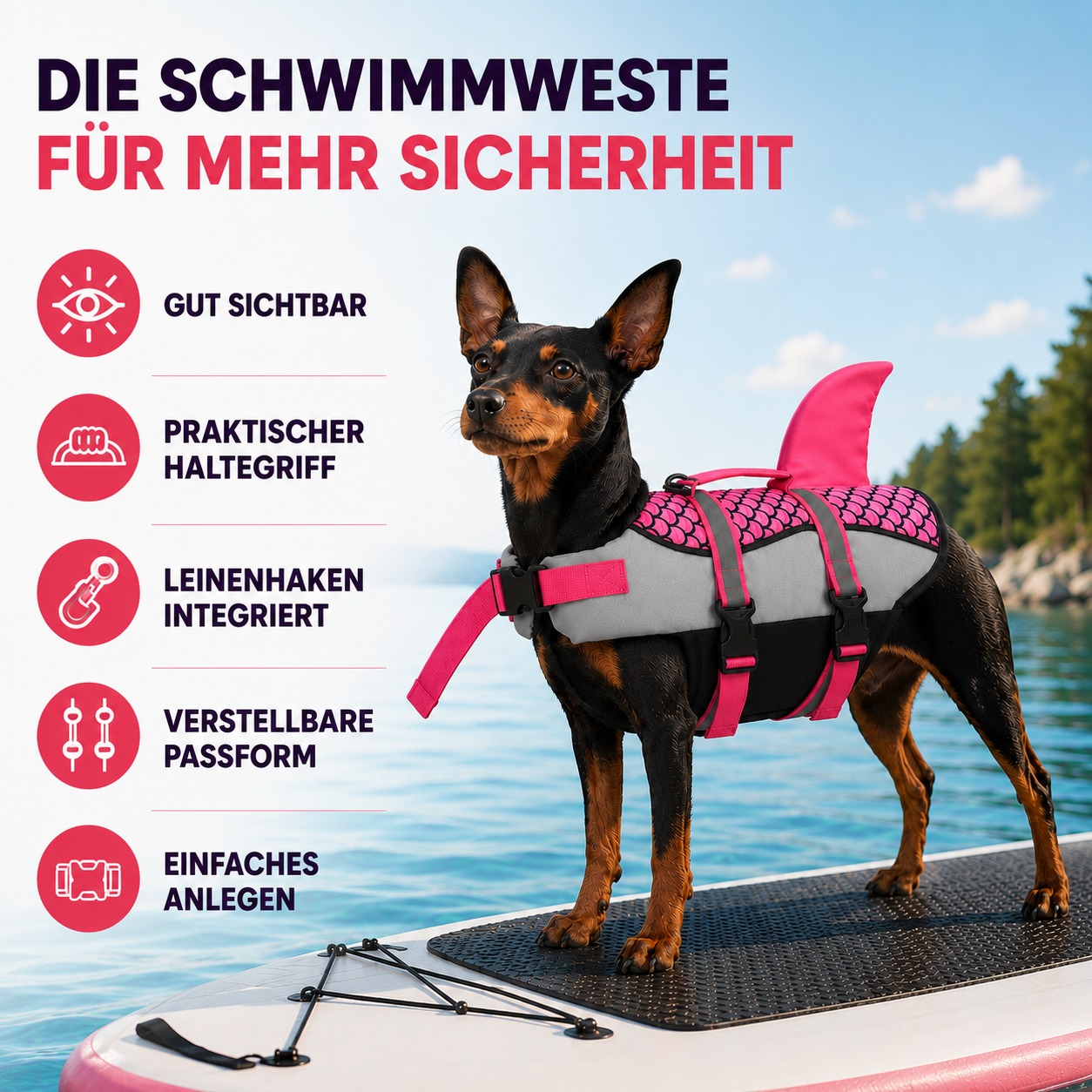 Hunde Schwimmweste mit Haiflosse – mehr Sicherheit im Wasser