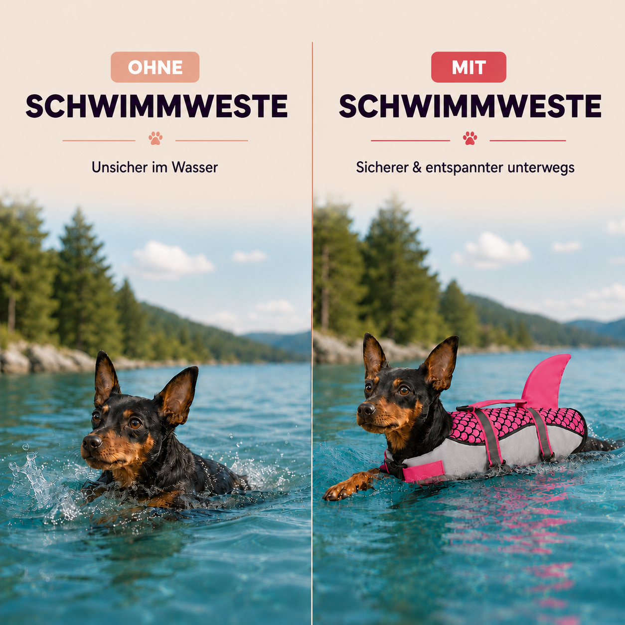 Hunde Schwimmweste mit Haiflosse – mehr Sicherheit im Wasser